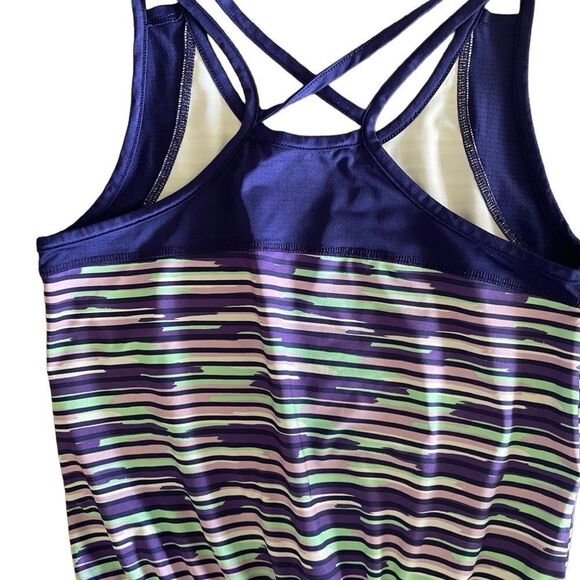 Athletic striped romper sleeveless top/shorts sz XL waist drawstring cross back - Picture 2 of 6